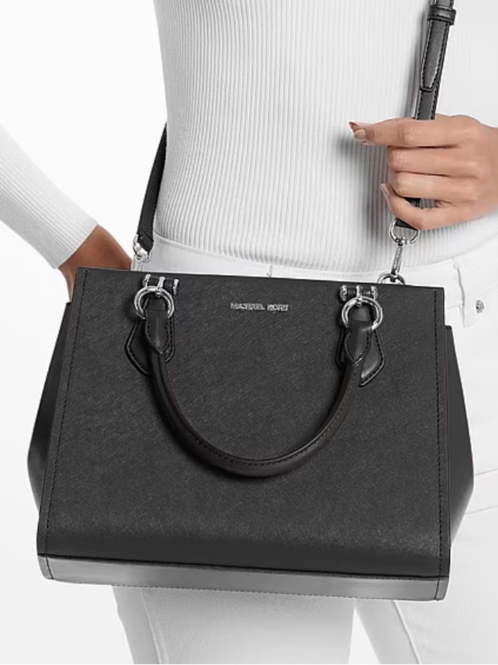 MICHAEL KORS Black Saffiano Leather Structured Satchel Black